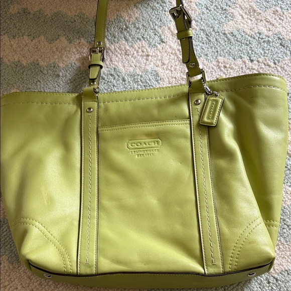Coach Chartreuse Leather Tote Bag - Picture 1 of 12